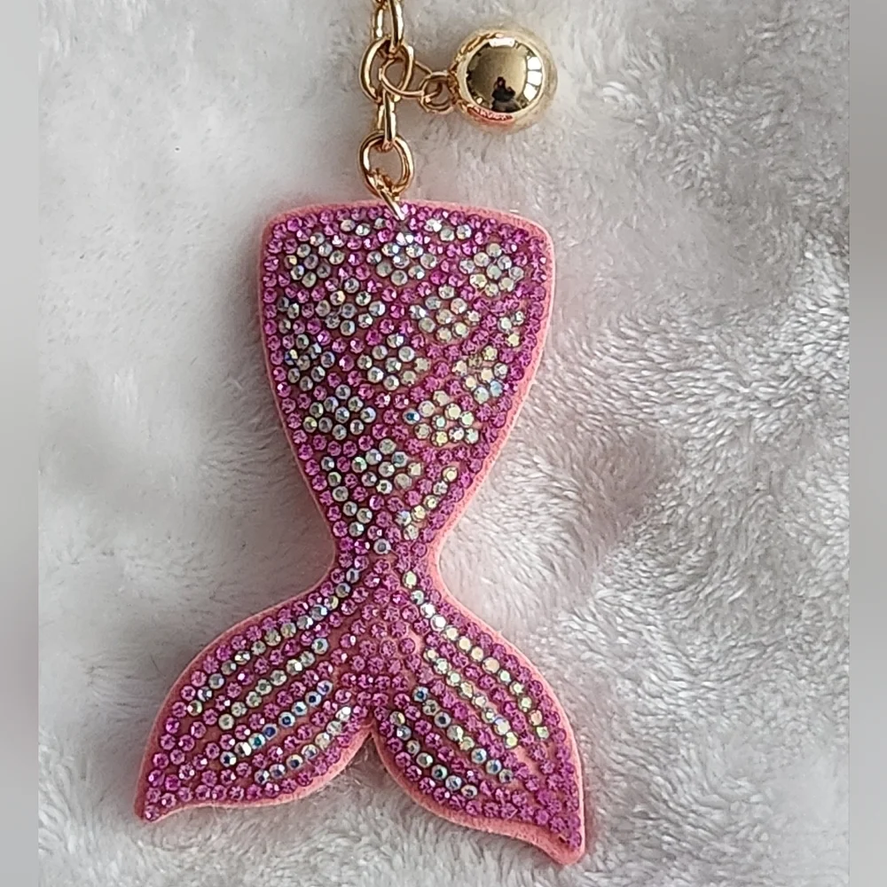 Pink Mermaid Tail Keychain with Gold Accents Bag Charm